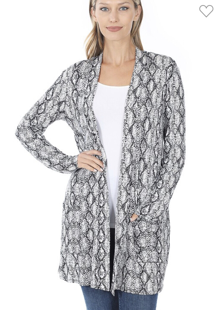 Snakeskin Long Sleeve Lightweight Cardigan with Pockets