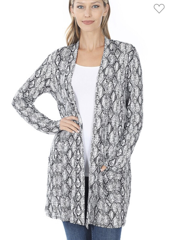 Snakeskin Long Sleeve Lightweight Cardigan with Pockets