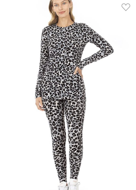 Grey Leopard Microfiber Top & Legging Set