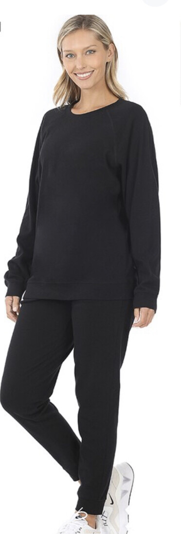 Black Long Sleeve Top & Jogger Set Plus