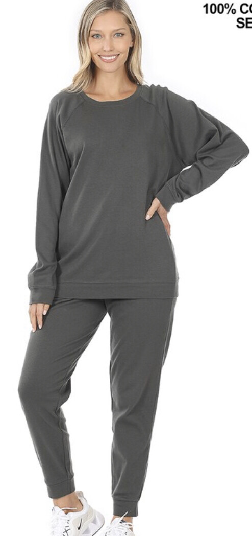 Ash Grey Long Sleeve Top & Jogger Set