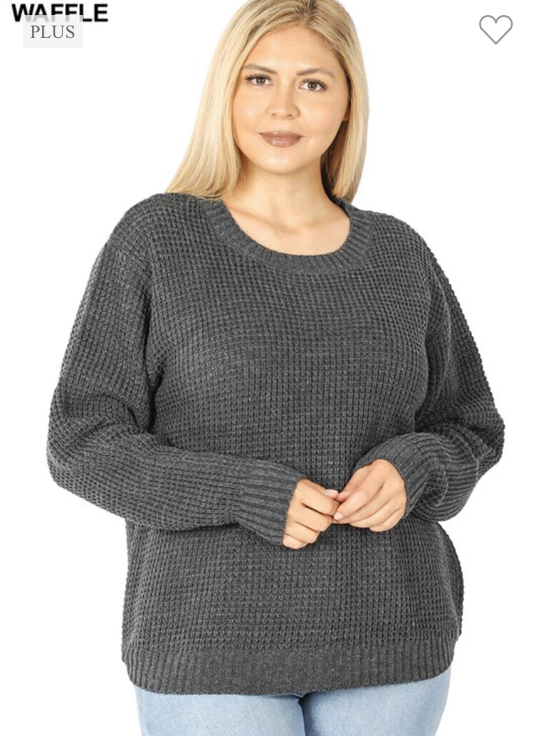 Charcoal Hi-Low Waffle Sweater