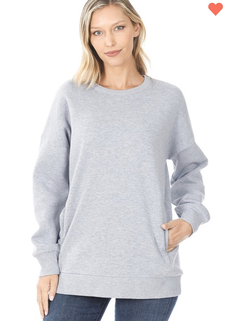 Heather Grey Sweatshirt with Side Pockets