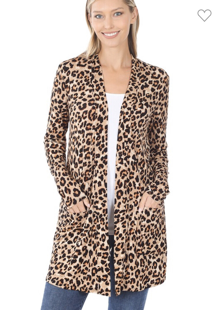 Brown Leopard Long Sleeve Lightweight Cardigan with Pockets