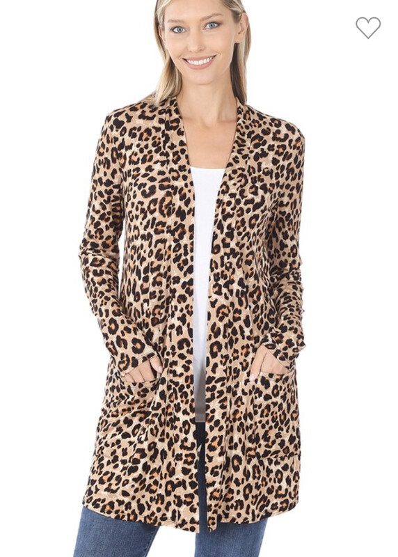Brown Leopard Long Sleeve Lightweight Cardigan with Pockets