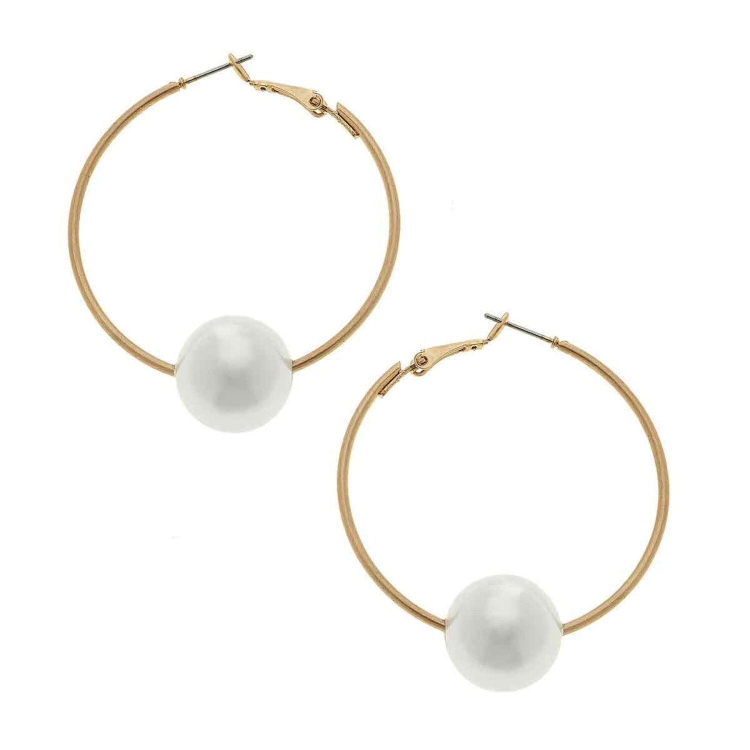 Gold Lizzie Threaded Pearl Hoop Earrings