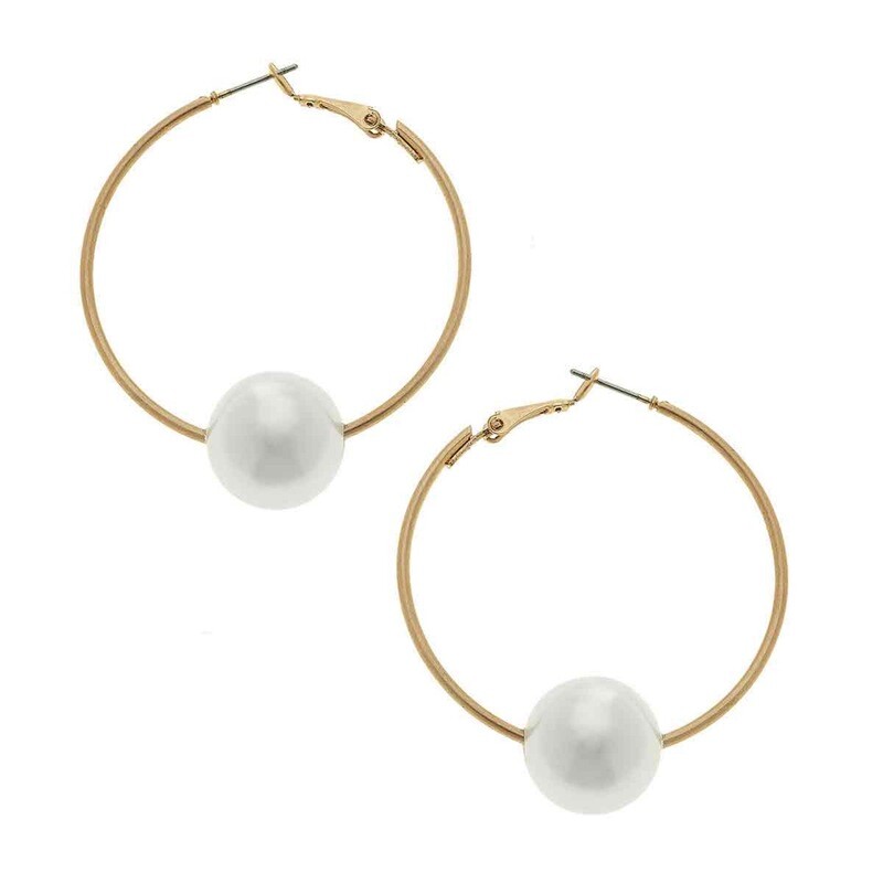 Gold Lizzie Threaded Pearl Hoop Earrings