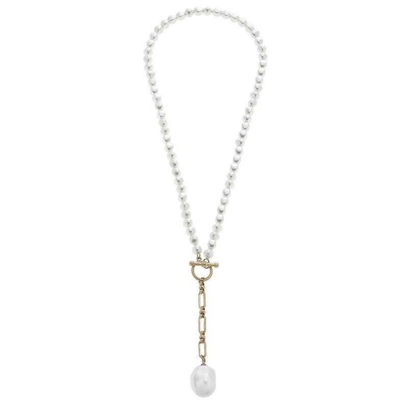 Gold Bridgette Chunky Pearl T-Bar Y Necklace