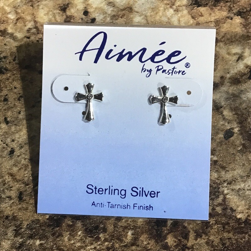 Sterling Silver Cross CZ Stud