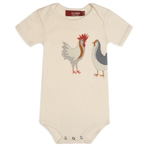 Appliqué Short Sleeve One Piece Chicken