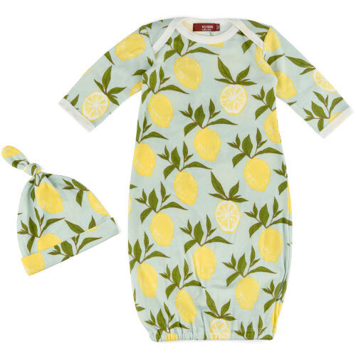 Newborn Gown & Hat Set Lemon