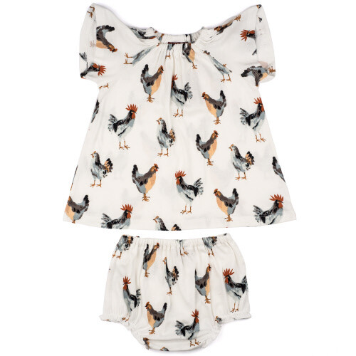 Short Sleeve Peasant Dress Set Chickens