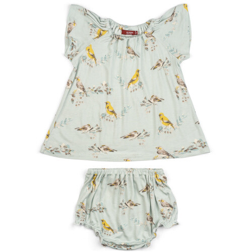 Short Sleeve Peasant Dress Set Blue Bird