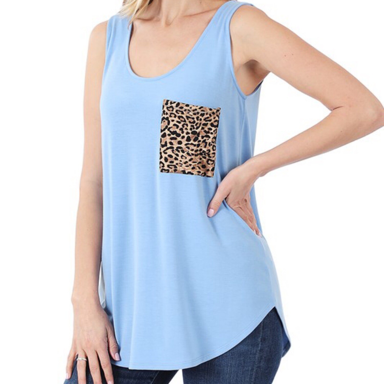 Spring Blue with Leopard Pocket Tank