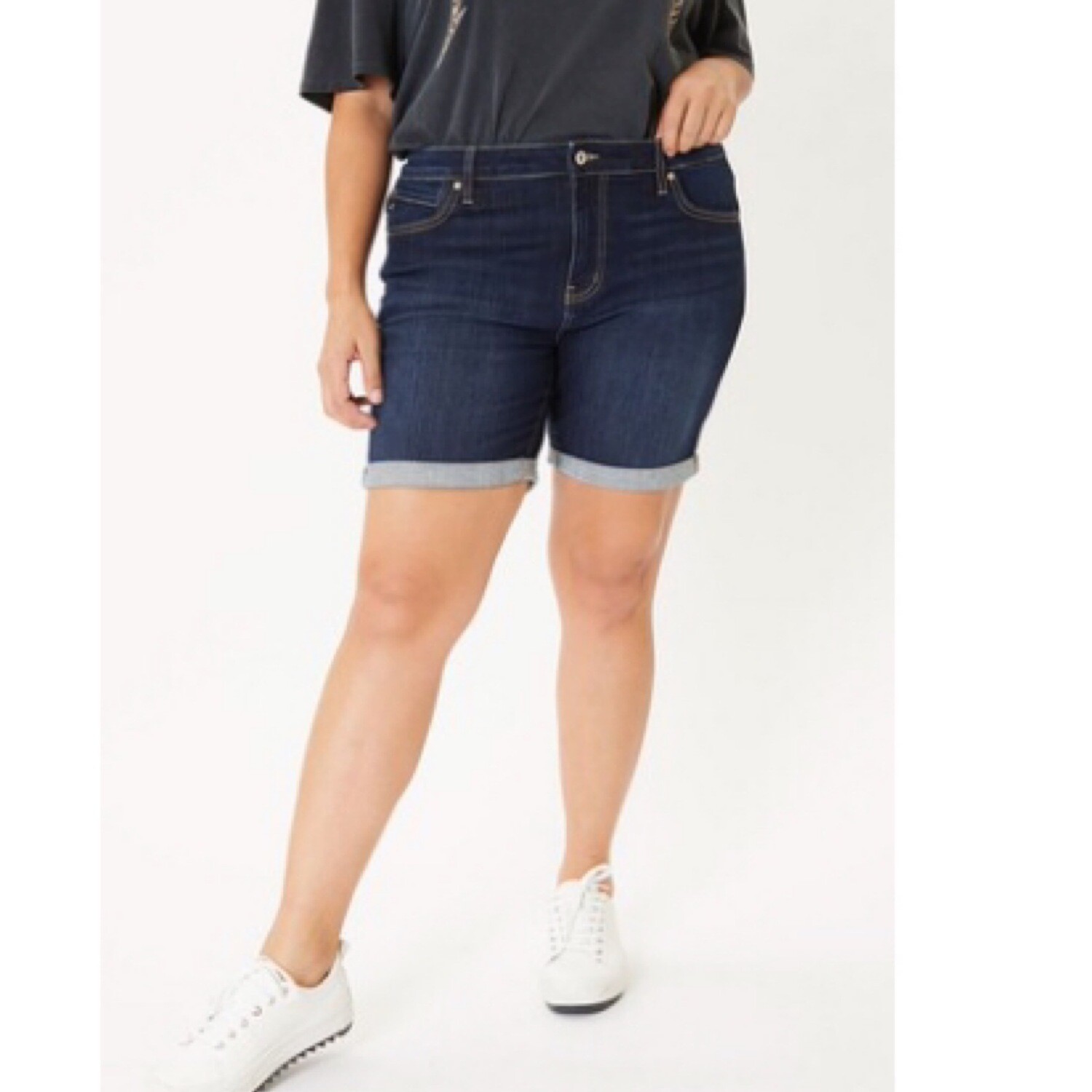 Mid Rise Fold Hem Shorts
