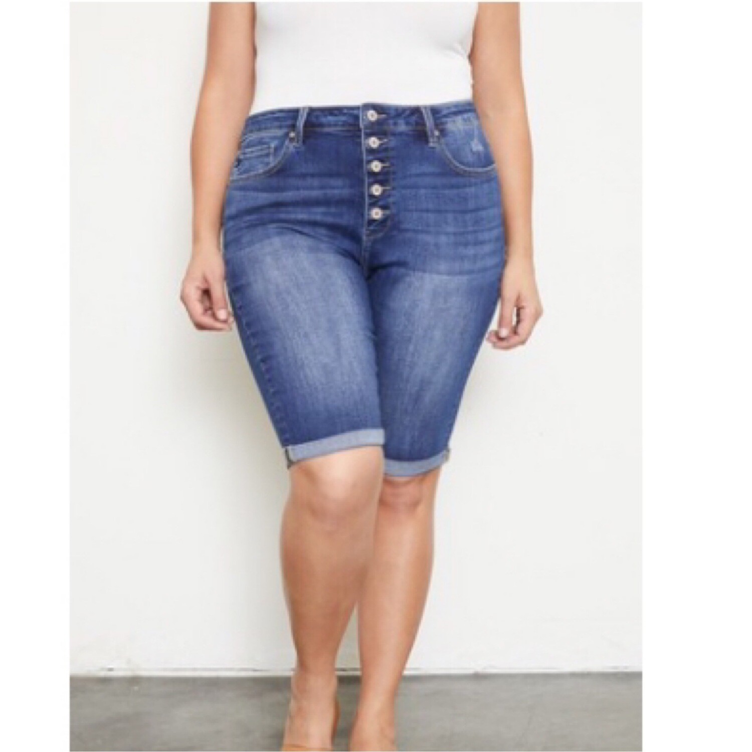 High Rise Cuffed Bermuda Shorts