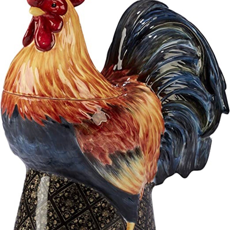Indigo Rooster 3-D Cookie Jar 11.25”