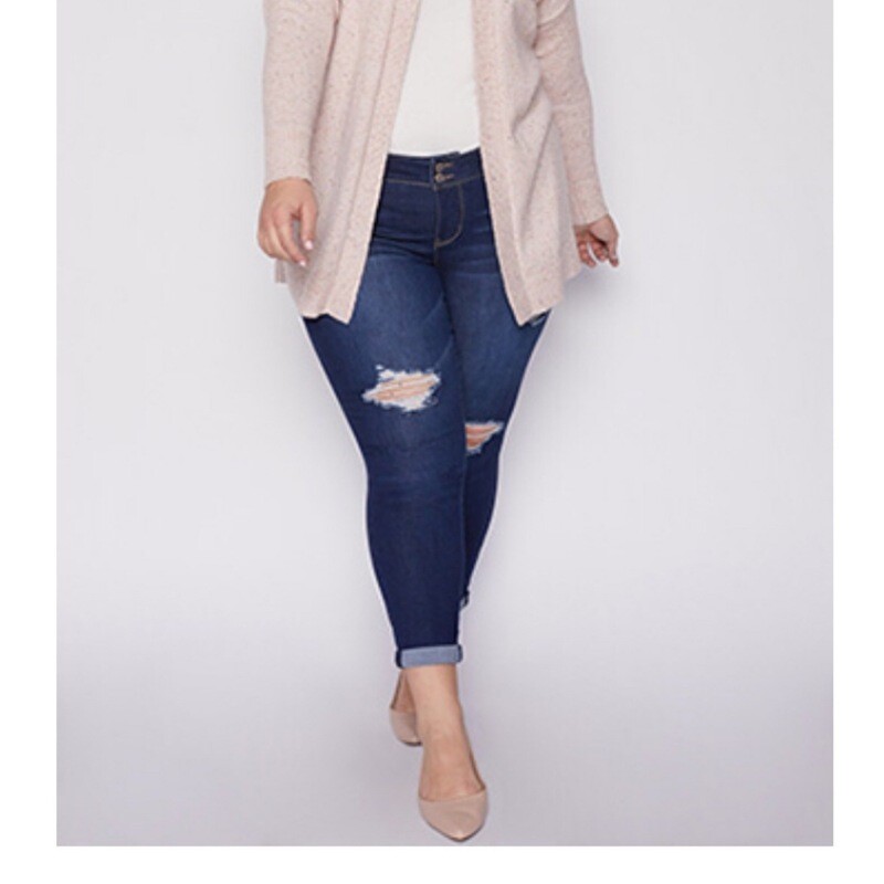 WannaBettaButt 2 Button Rolled Cuff Ankle Jeans