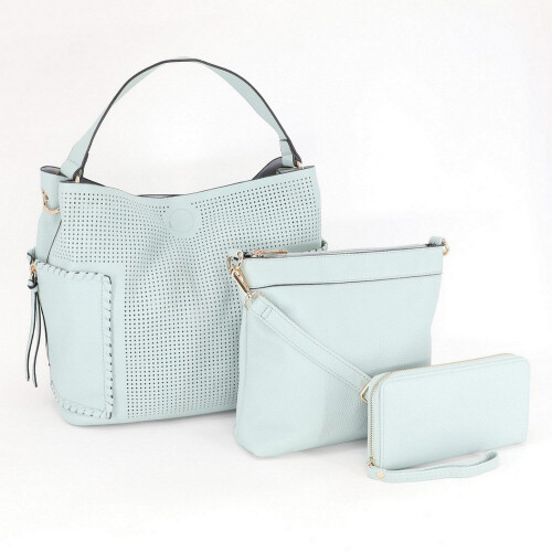 Mint Anaya Bucket Bag. 3 Piece Set