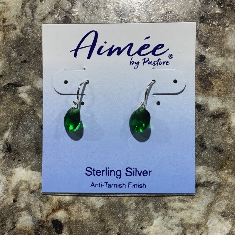 8mm Emerald Round Drop Earrings