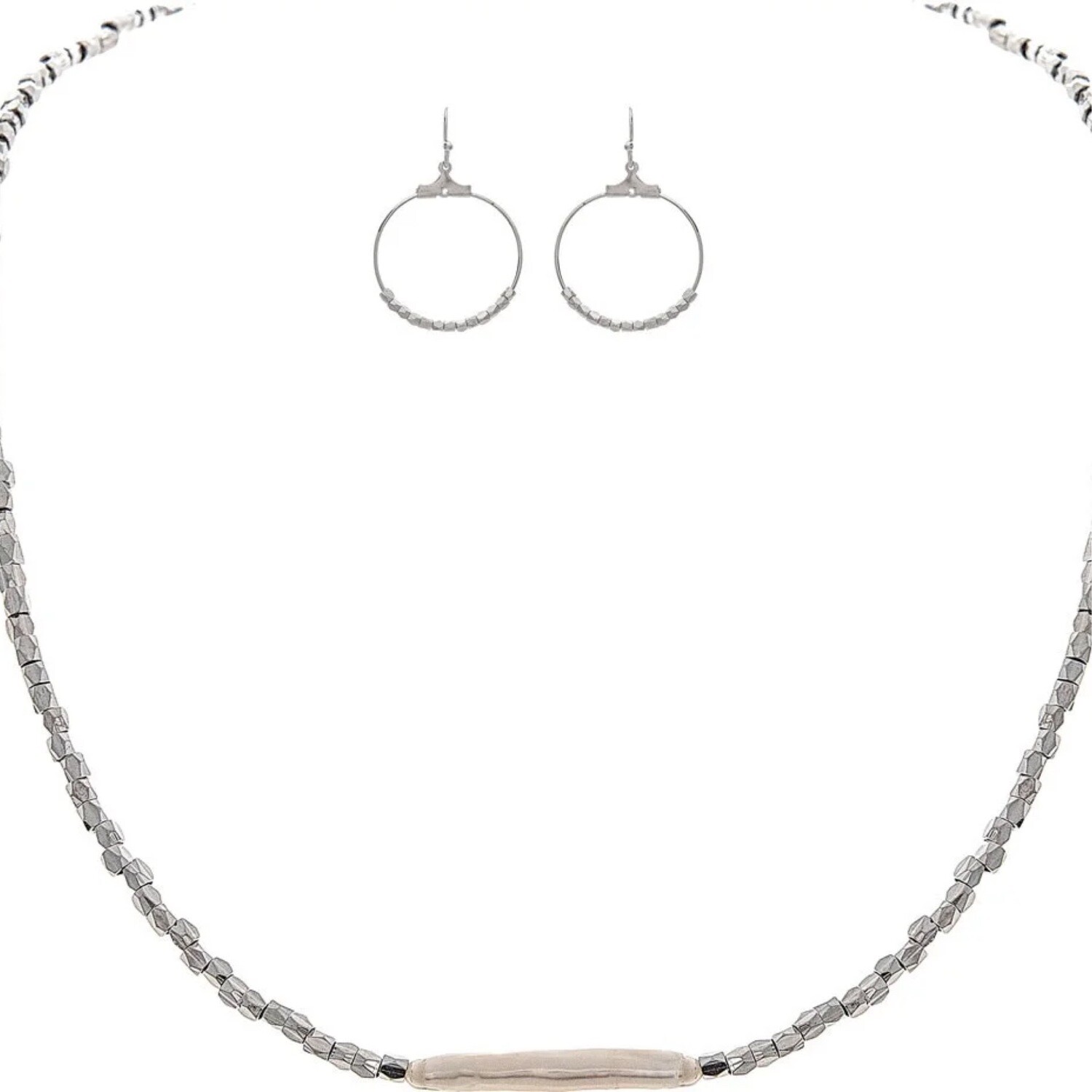SILVER PEARL BAR NECKLACE SET