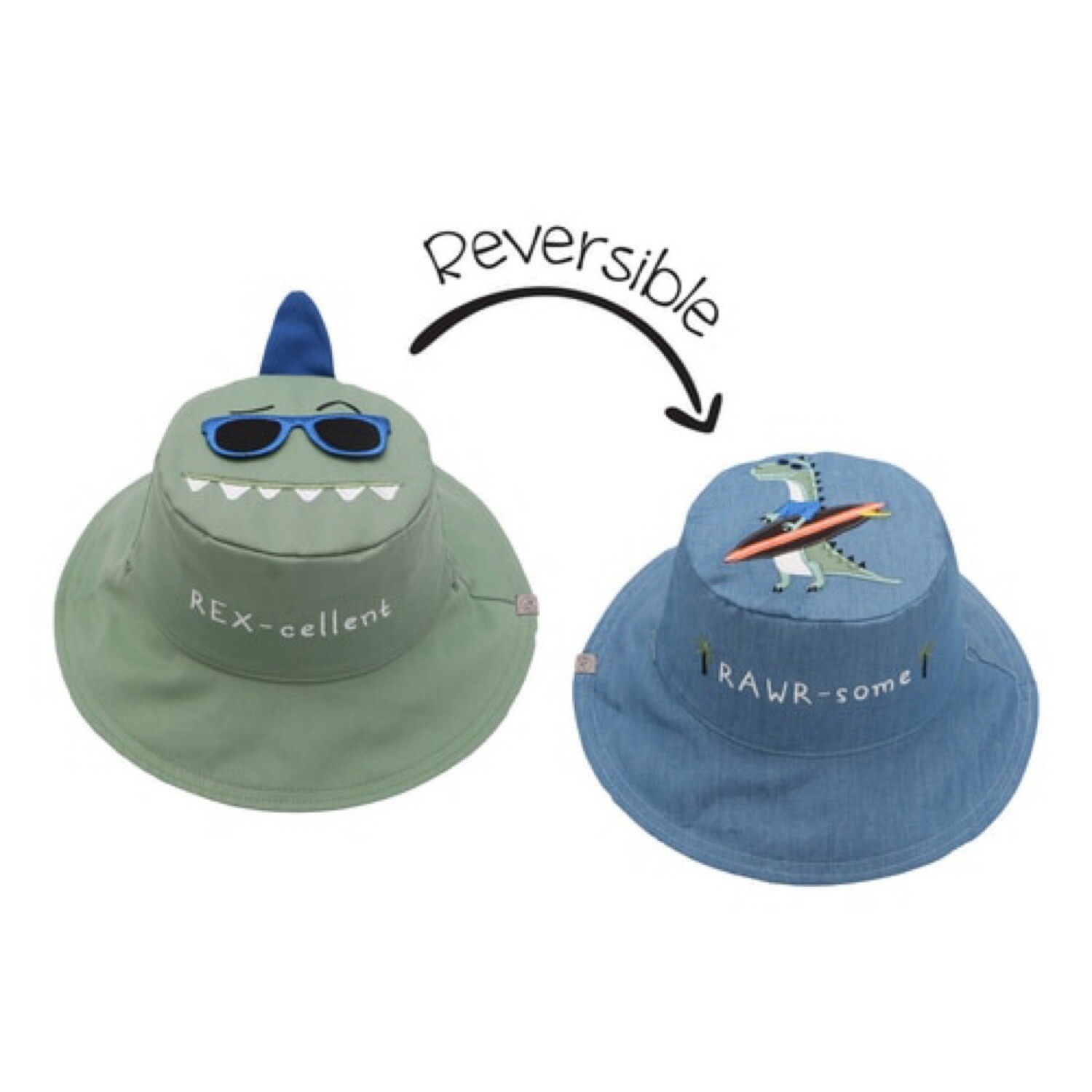 Kid’s Reversible Sun Hat. Dino/Surfer