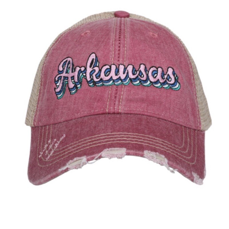 Arkansas Layered Font on Mauve Trucker Hat