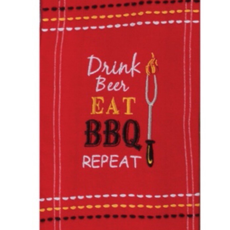 Eat BBQ Embroidered Tea Towel