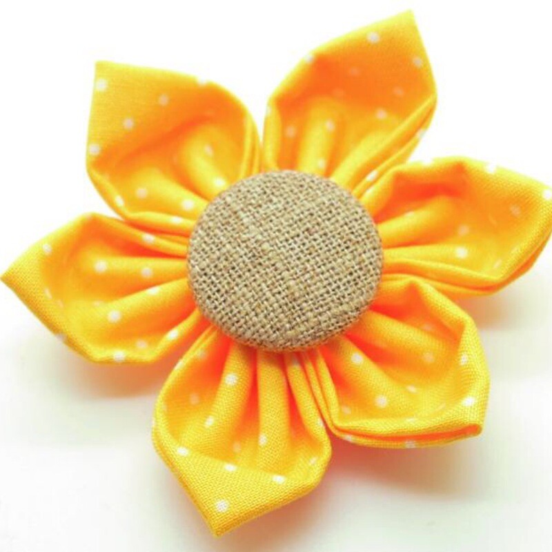 Yellow Dot Flower Bow for Dog Collars