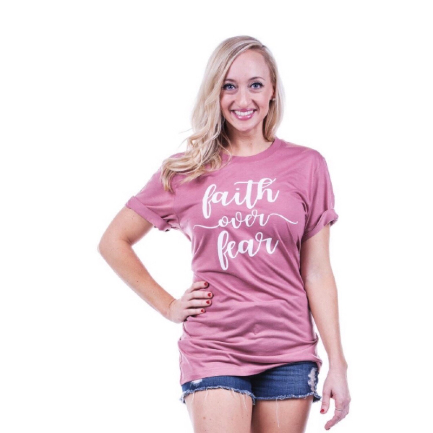 Faith Over Fear T-Shirt. Mauve 