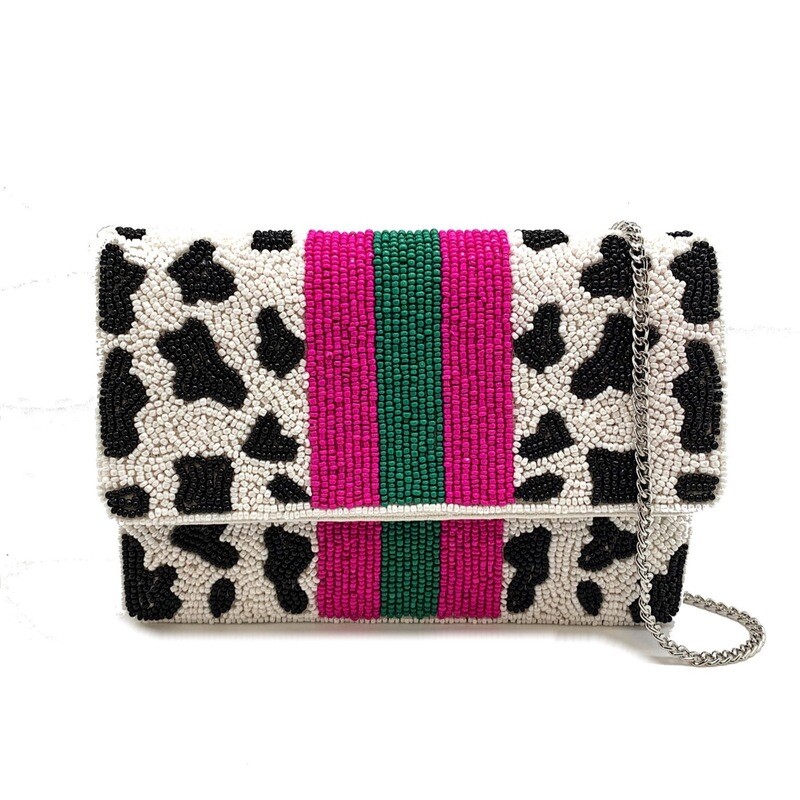 Mini White Cheetah Clutch