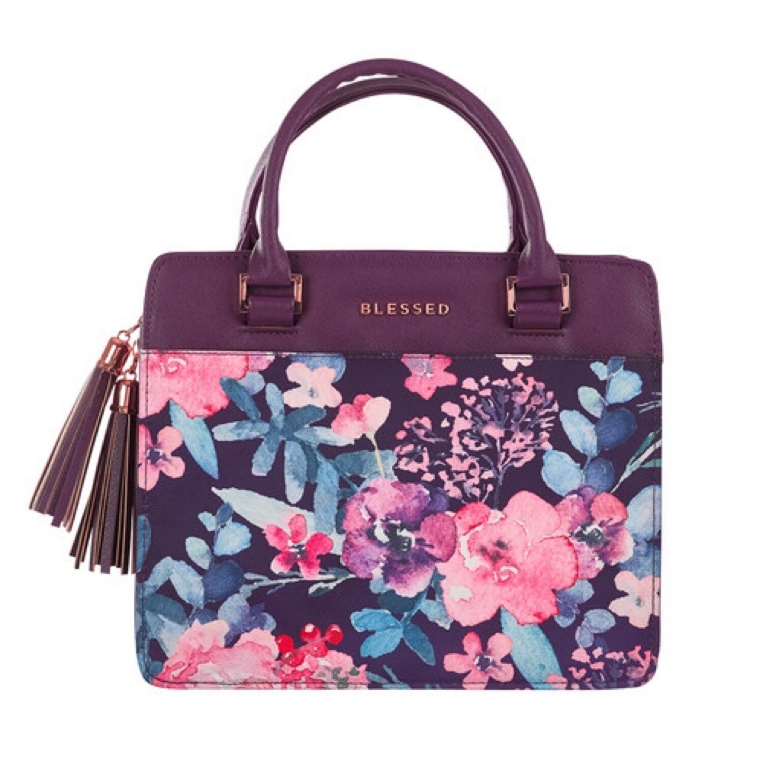 Blessed Purple Floral Purse-Style Bible Cover