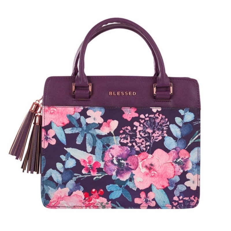 Blessed Purple Floral Purse-Style Bible Cover