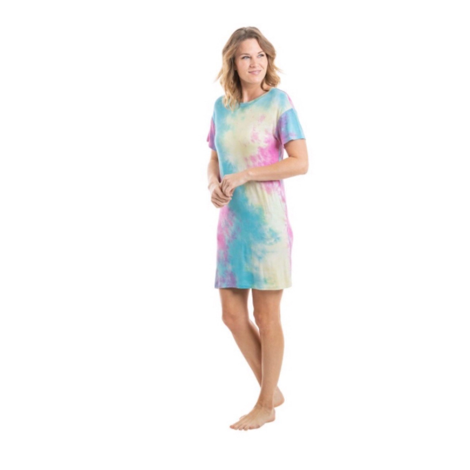 Pink, Blue and Yellow Tie Dye T-Shirt Dress