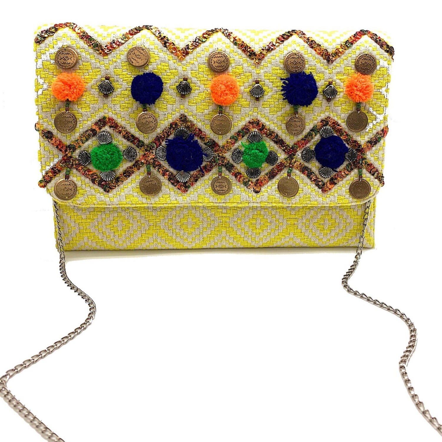 Yellow Embroidered Clutch