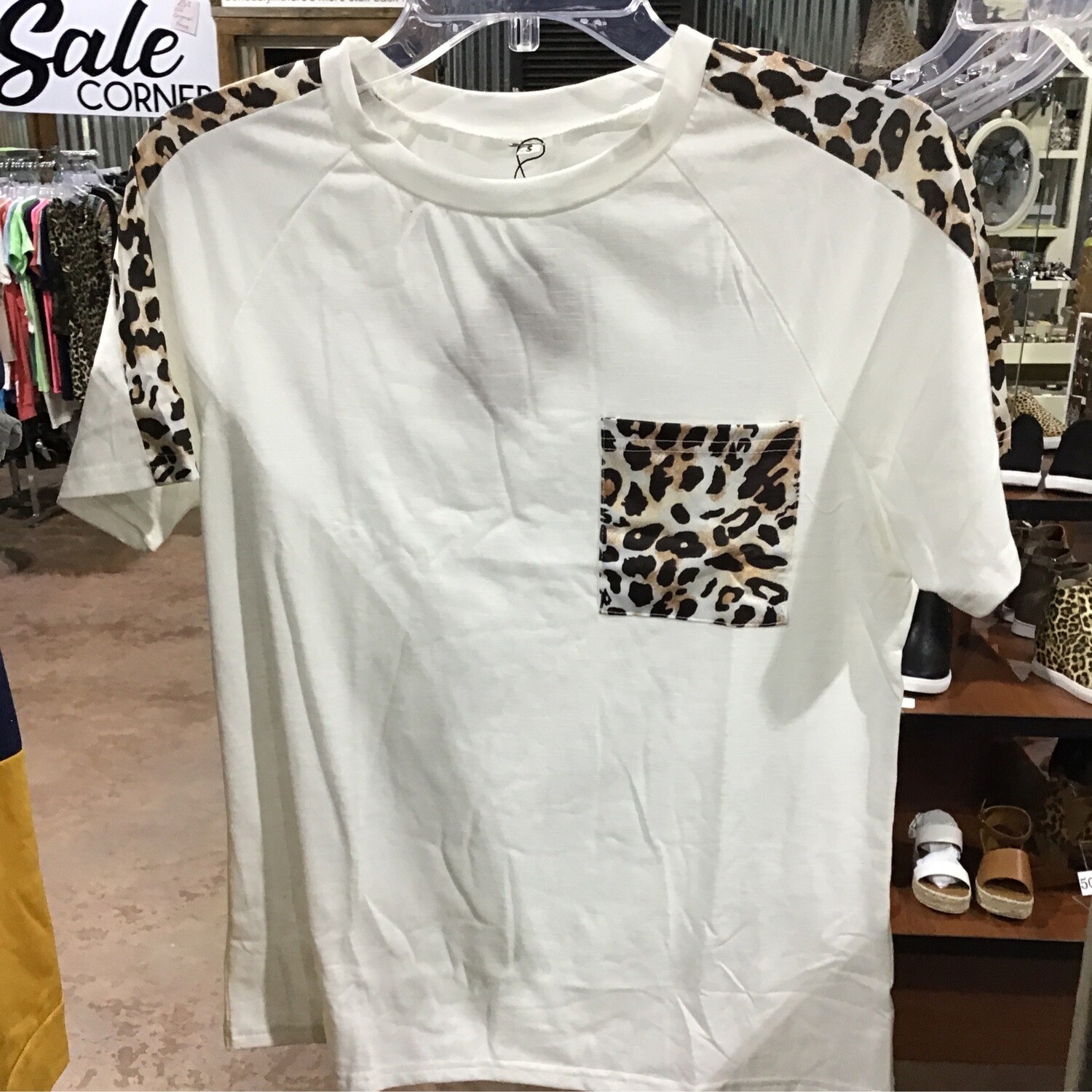 White Leopard Print Short Sleeve Top