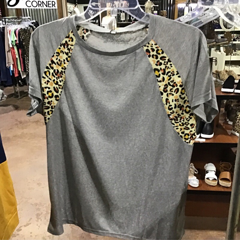Short Sleeve Grey Leopard Print Tunic Top