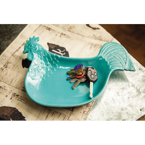 Ceramic Rooster Plate Turquoise 