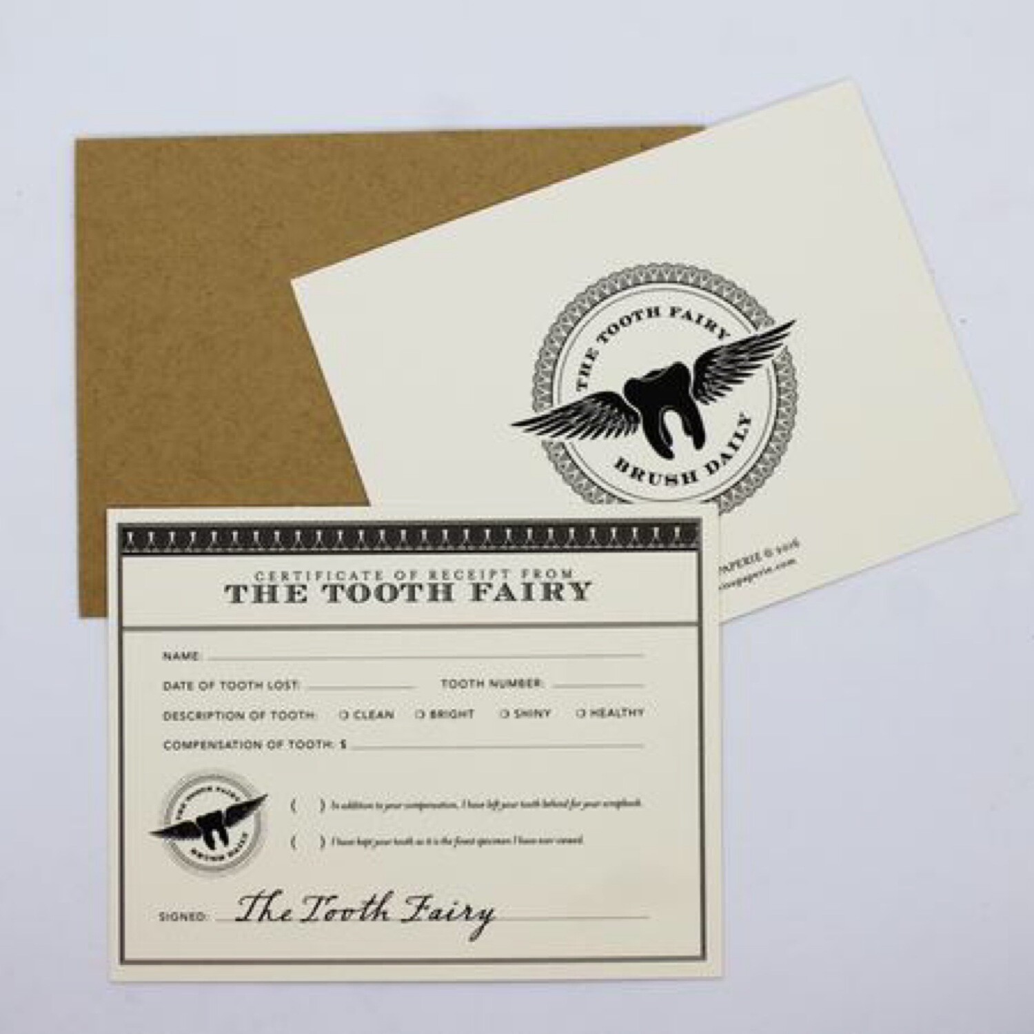 Tooth Fairy Receipt Cards. Set of 8 flatcards
