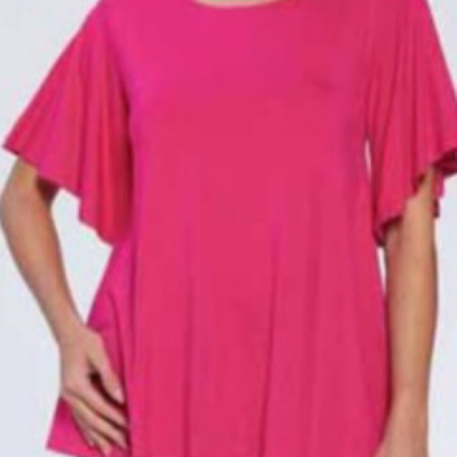 Fuchsia Charlie Flutter-Sleeved Top