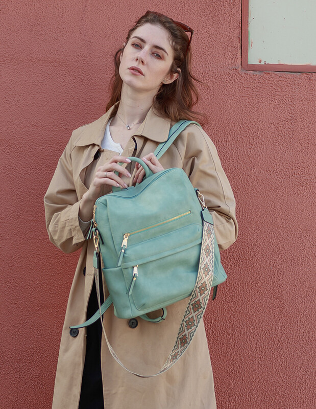Amelia Convertible Backpack in Teal with Geo Guitar Strap