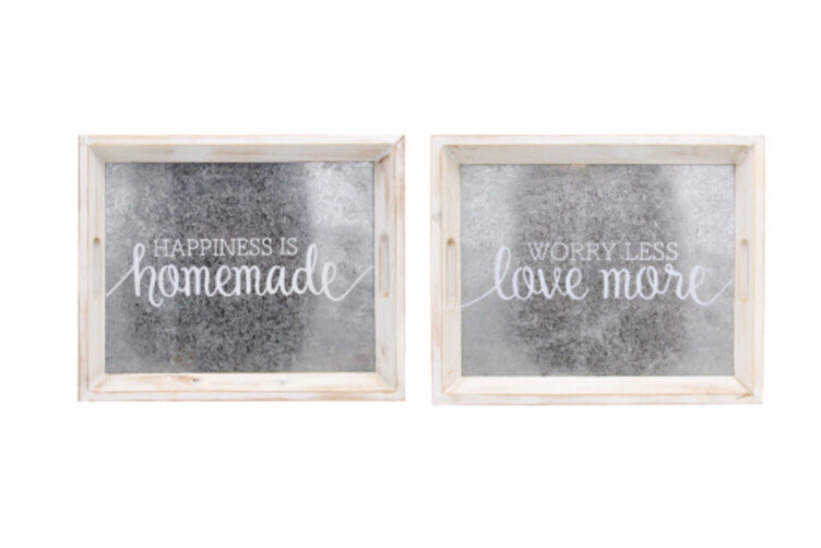 Wooden Metal Tray with Home Sayings