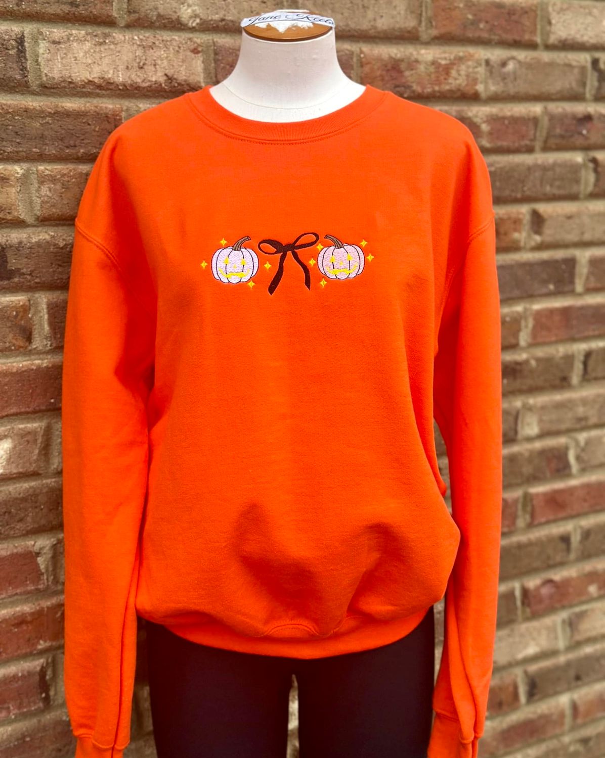 Pumpkin Bow Embroidered Crewneck