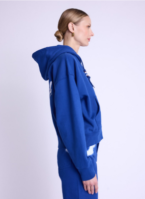DIVAE | Sweat à capuche bleu avec inscription au dos