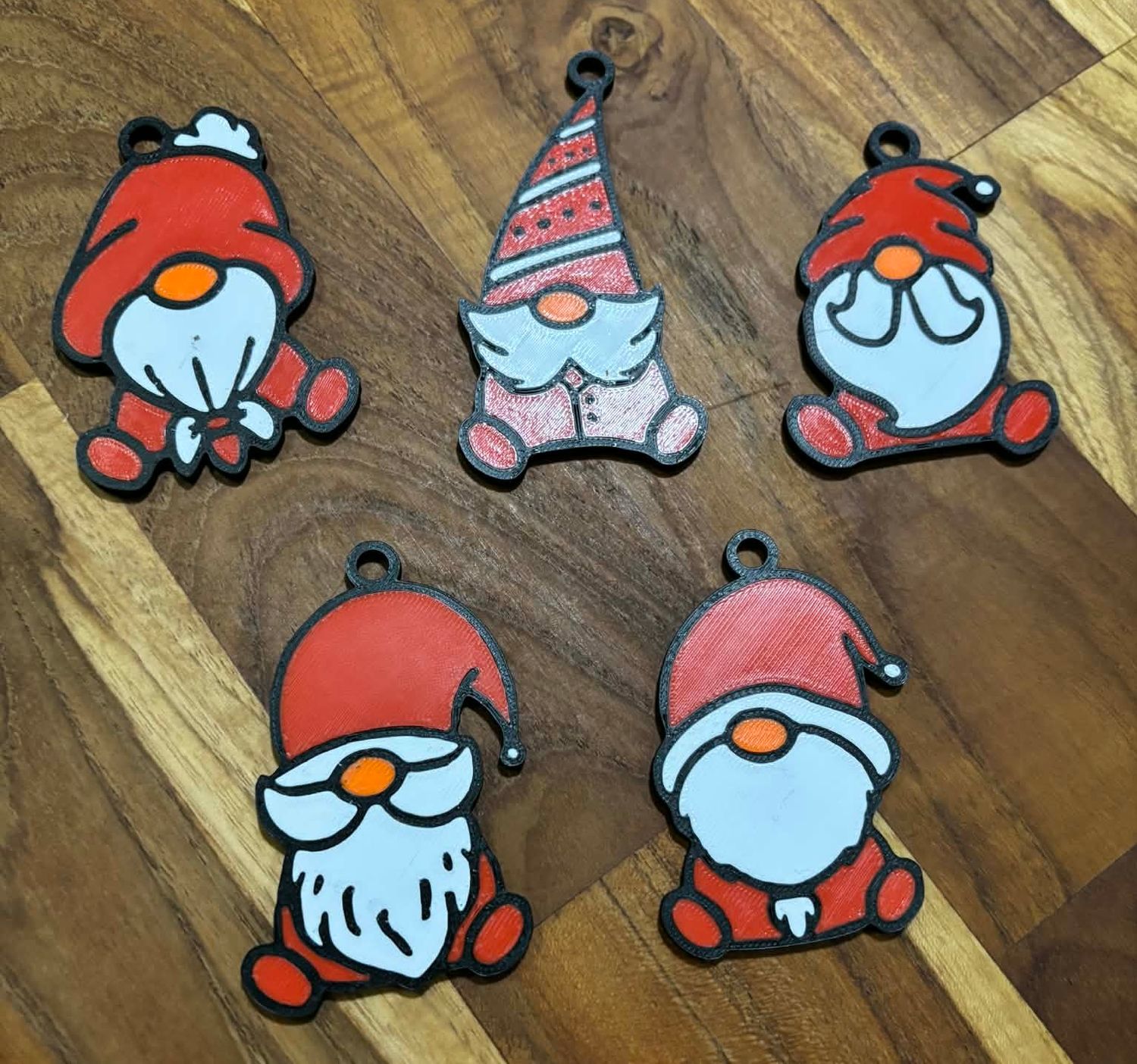 Santa Gnome Tree Decorations set of 5