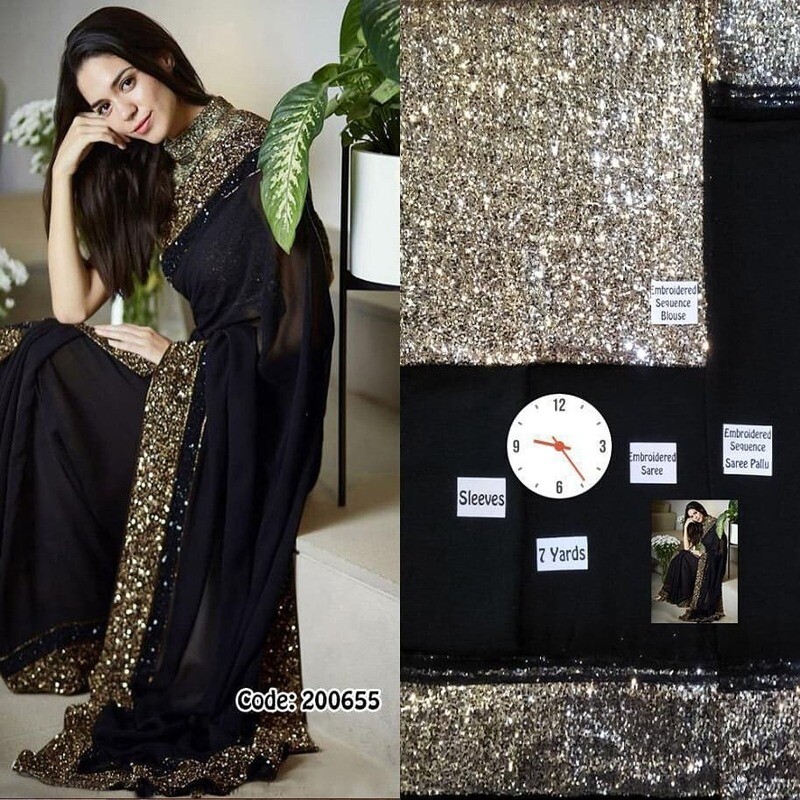 Myntra Embroidered Chiffon Saree