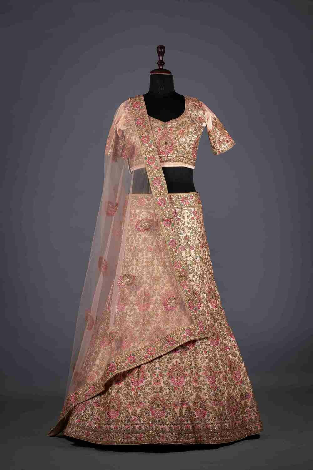 Designer Heavy Embroidered Silk Lehenga In Pink