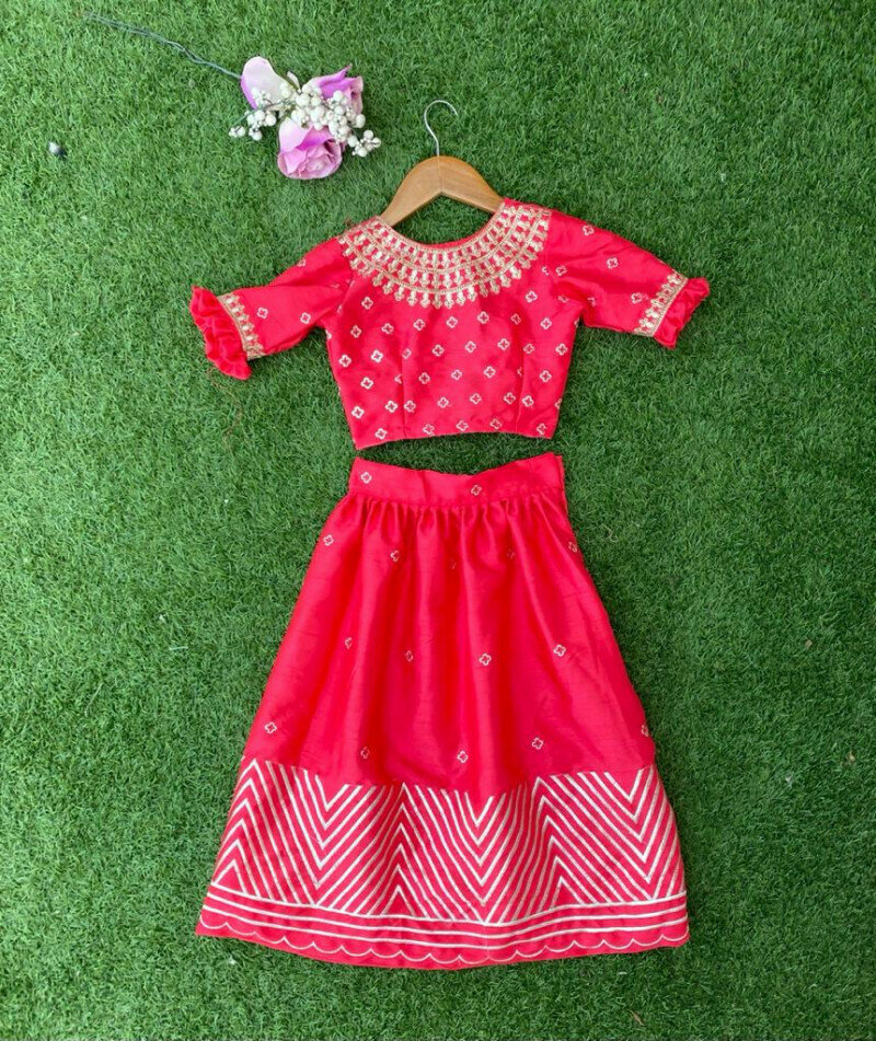 Embroidered Top And Sequin Work Lehenga For Kids