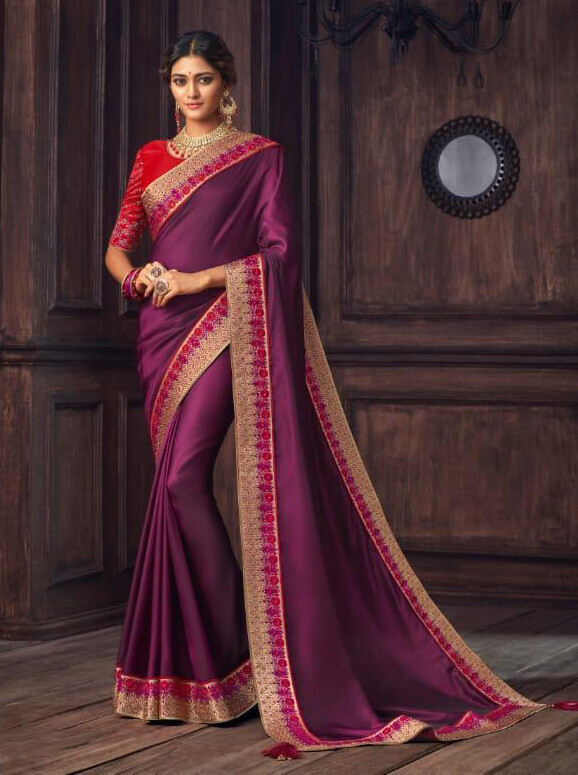 Jacquard Woven Silk Saree In Jam Purple