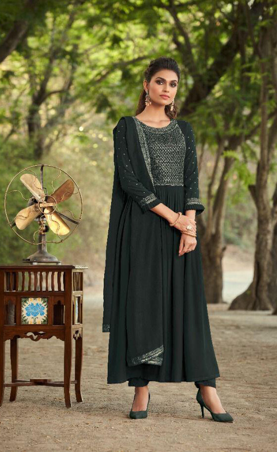 Dark Green Embroidered Pure Viscose Rayon Anarkali Suit
